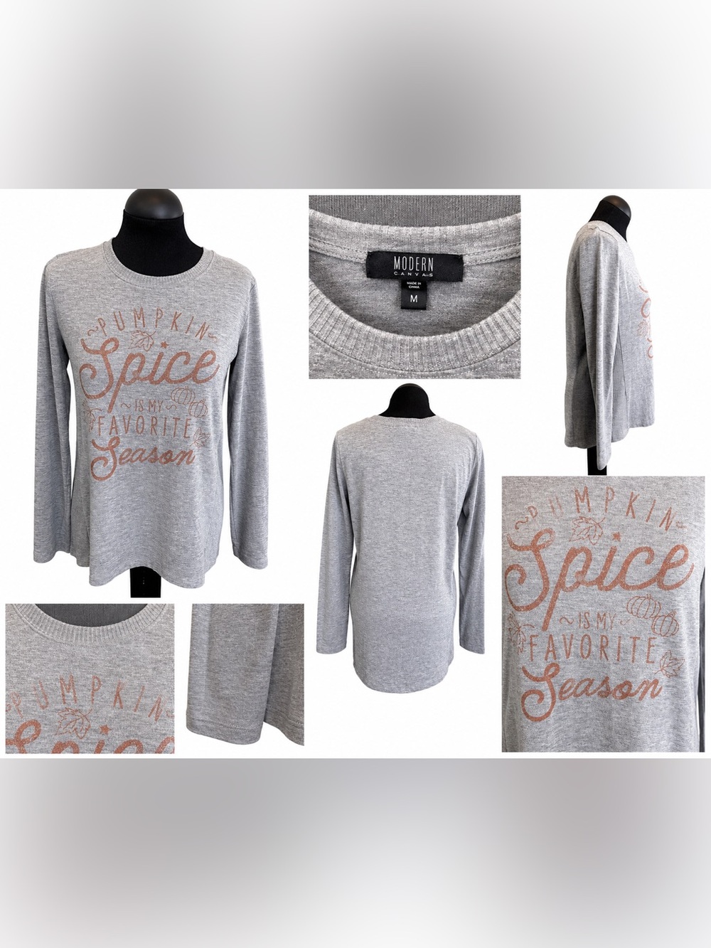 Modern Women’s M Pumpkin Spice Long Sleeve Top Gray M